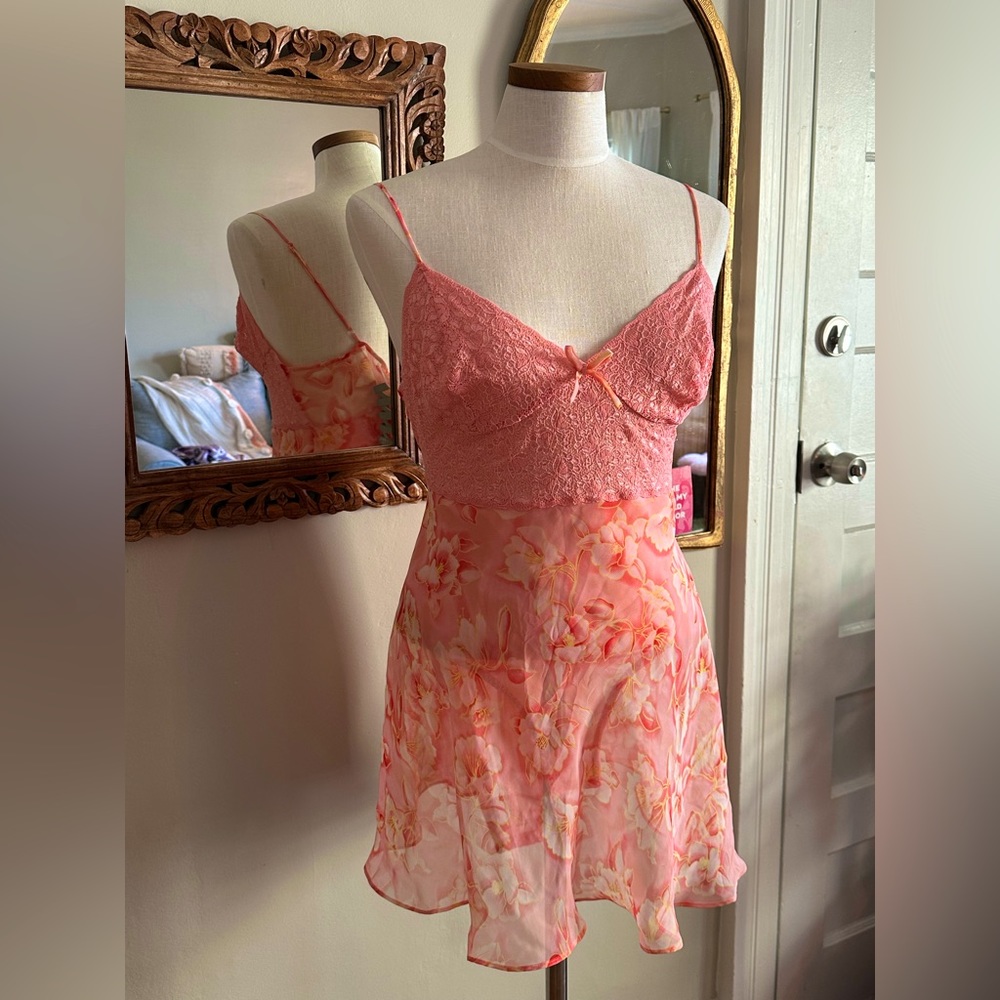 Coral Floral and Lace Bodysuit Nighty